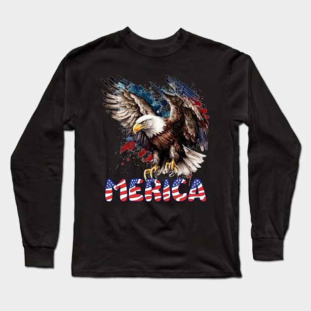 4th Of July Patriotic USA Flag Bald Eagle Merica Long Sleeve T-Shirt by nickymax915